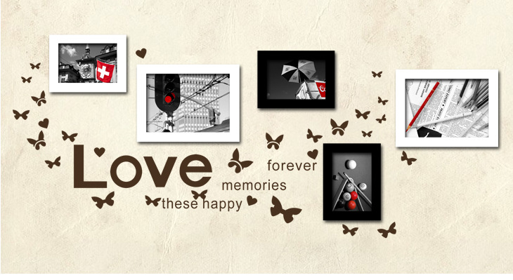 5框经典组合实木照片墙 送墙贴 ,大气典雅 diy 厂家直销一件代发