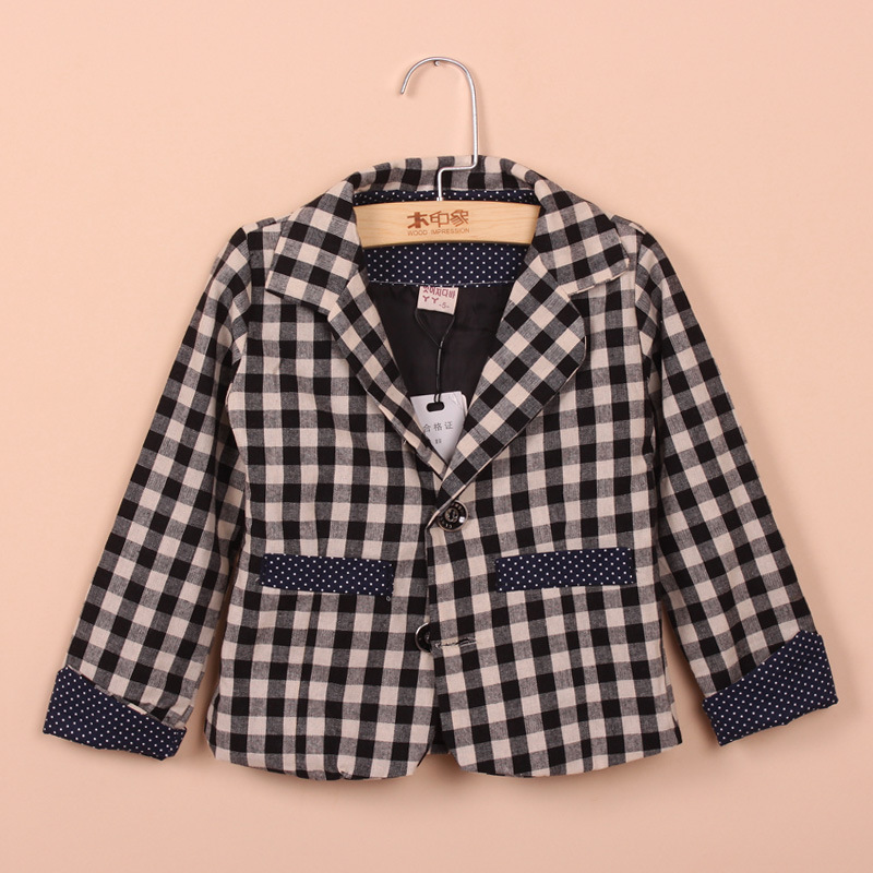 四季青童装批发2013秋季新款个性男童长袖西装外套方格小西装