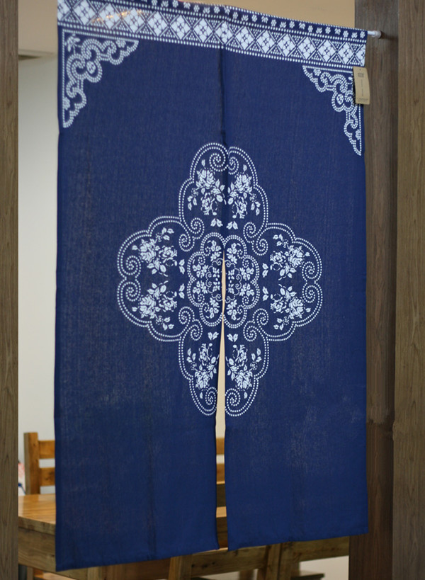 禧物 中式蓝印花布艺门帘卧室厨房挂帘隔断 风水帘 90*120