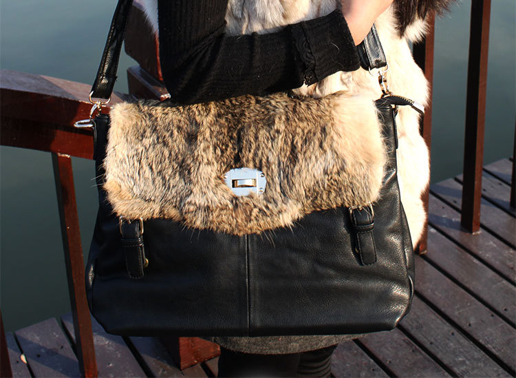 2013新款 兔毛包皮草包时尚本色黑色兔毛包 链条包单肩斜跨包包