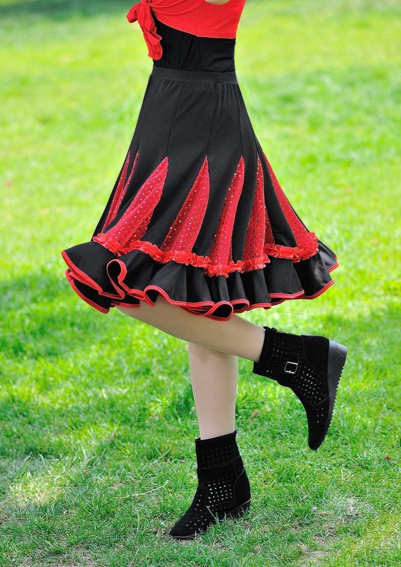 中老年广场舞服装新款 亮片裙大摆裙吉特巴半身裙 亮片广场舞裙