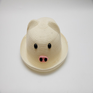 【厂家直销】供应2013新款儿童草帽 夏季遮阳帽批发 可爱小猪款