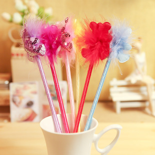 8009 优湃新款 时尚个性毛绒带毛蝴蝶笔 圆珠笔厂家专业批发