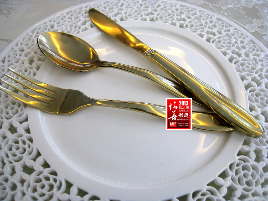 金色餐具 会所餐具 镀金刀叉 不锈钢西餐刀叉勺 厂家直销 可定制