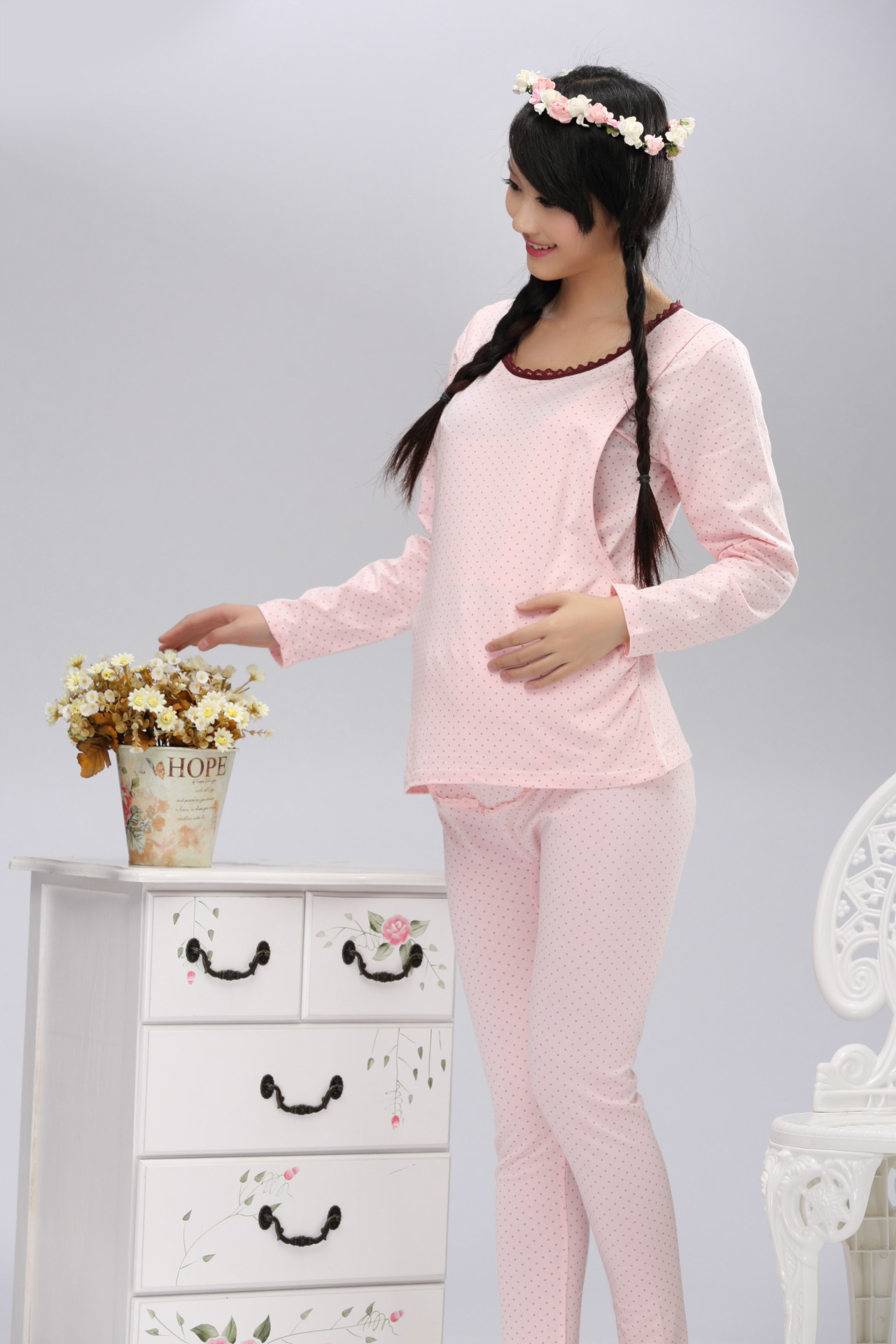 孕妇装批发 孕妇内衣 哺乳衣 莱卡棉印花美体哺乳套装36102图片_9