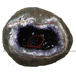 天然乌拉圭钱袋子紫水晶洞 乌拉圭紫晶洞聚宝盆摆件 雷公蛋0118w