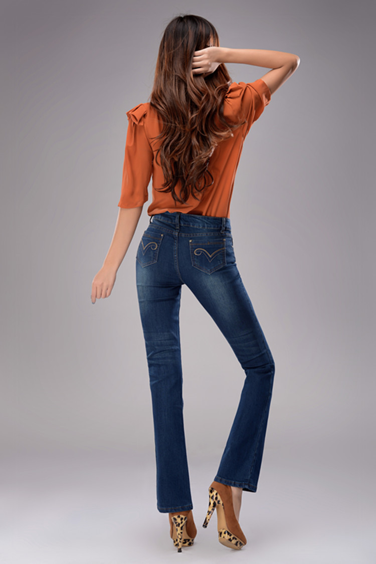 3029厂家直供批发女士牛仔裤 微喇叭裤脚修身中腰弹力潮*.