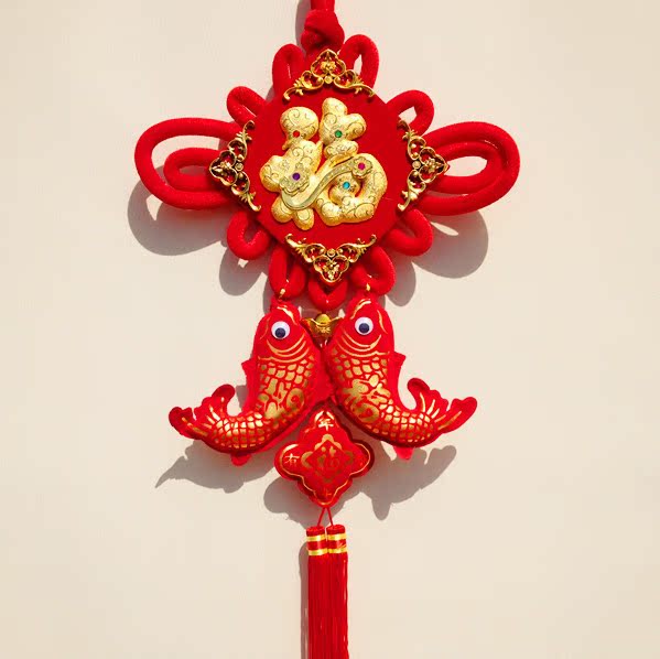 批发15#面板双鱼喜福字中国结鱼挂件装饰婚新房春节家居喜庆布置