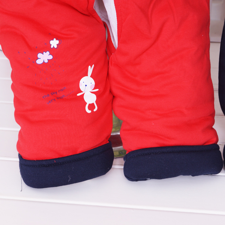 2013偶园宝宝装/婴幼儿带脚夹棉棉衣三件套/偏襟无领纯棉套装059