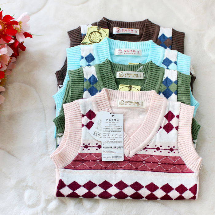 婴儿服饰批发2013可米卡奇童装633套头背心纯棉线衣母婴用品
