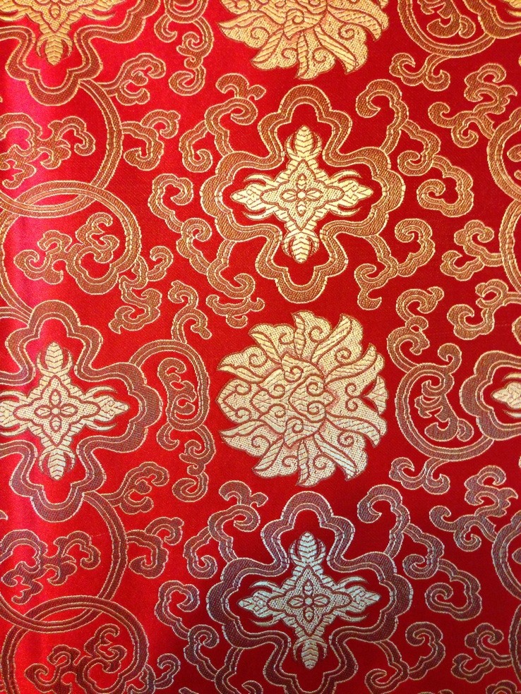 唐装丝绸面料人造丝织锦锻 泥金富贵花