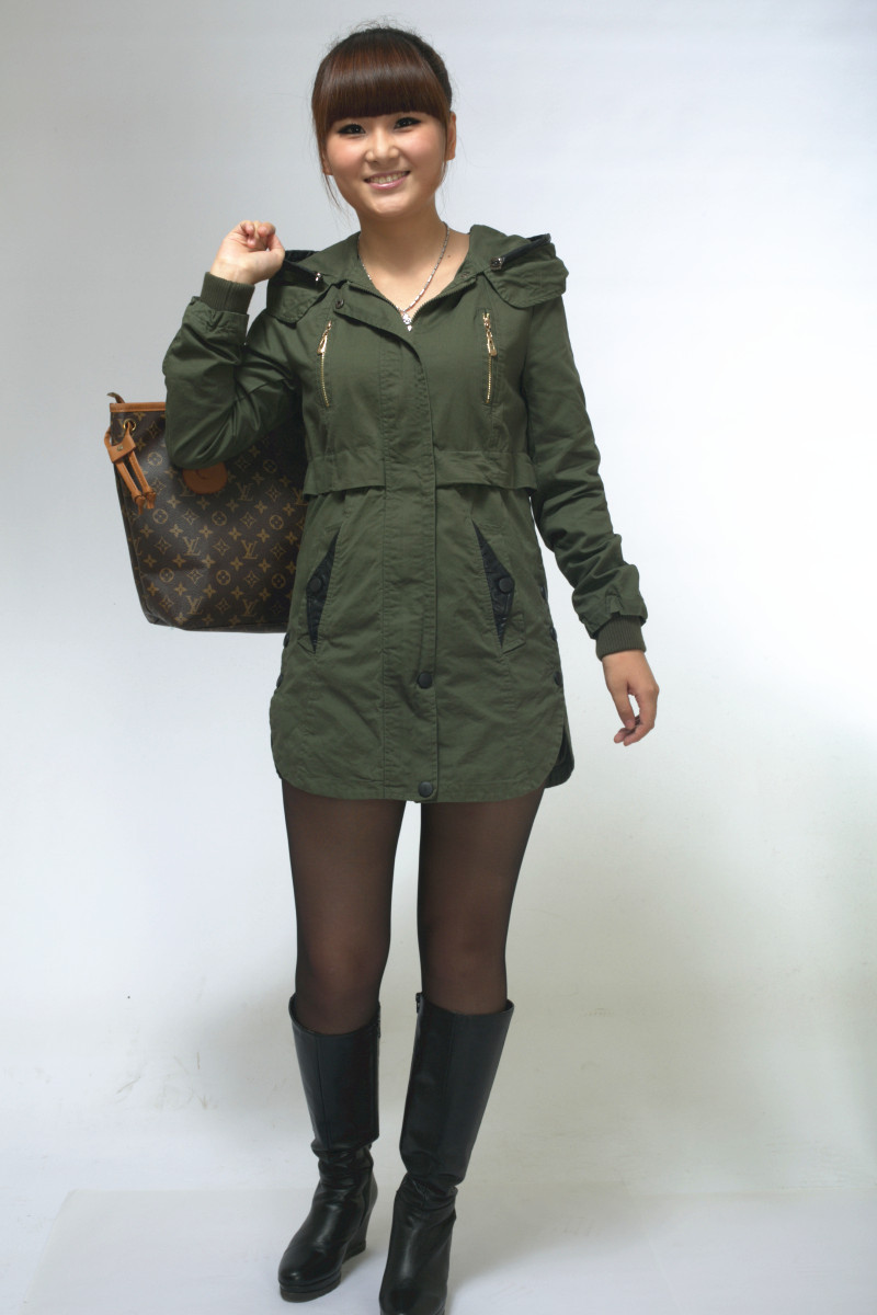 女款风衣2013新款 外套 春秋装 依琳中长款 韩版带帽 修身 学生潮