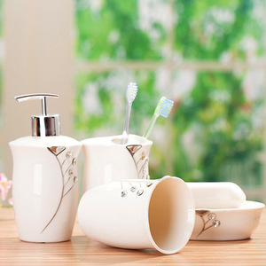 景德镇陶瓷 时尚家居用品 高档镶钻陶瓷组合卫浴套件 四件套