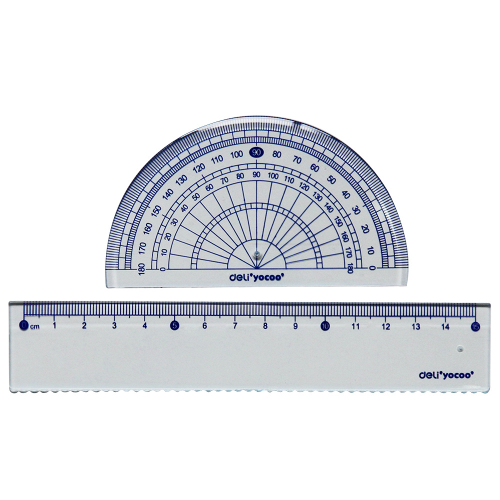 得力(deli)9594学生套尺15cm直尺 45度三角尺 60度三角尺 量角器
