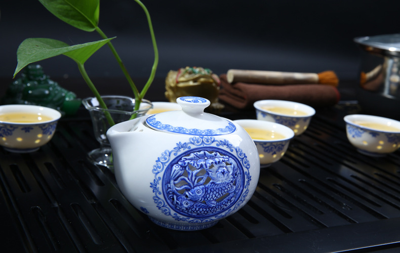 德化茶具套装批发 含快速炉带茶盘功夫套装 紫砂青花瓷陶瓷四款选