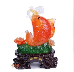 合成玉招財魚擺件 鎮宅辟邪招財魚吉祥物 工藝品家居風水裝品