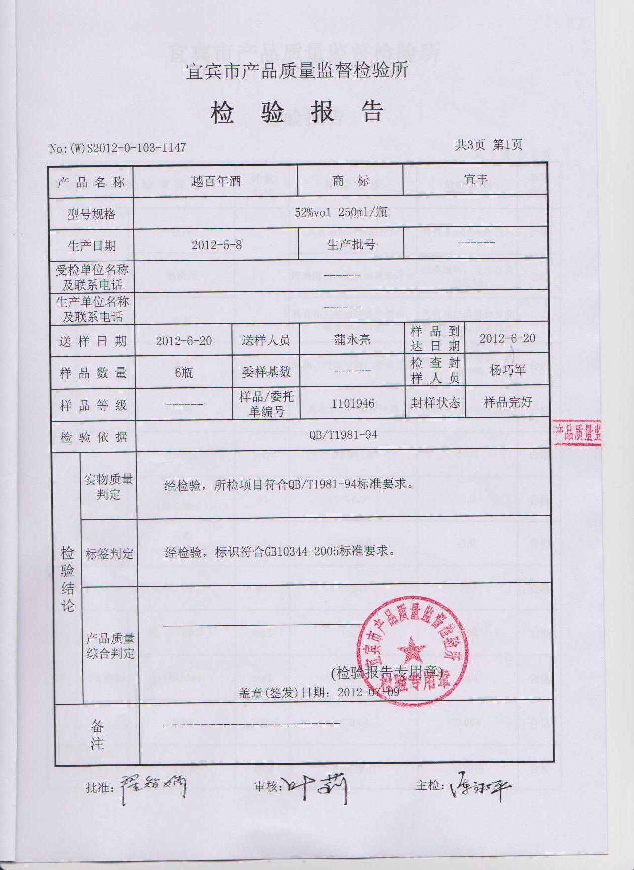 第一批酒检验报告1