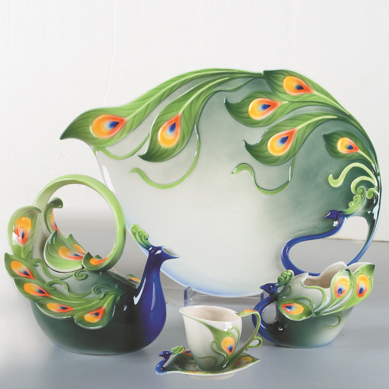 高档陶瓷礼品瓷景德镇法蓝瓷精品骨瓷16头咖啡具套装 欧式咖啡杯图片