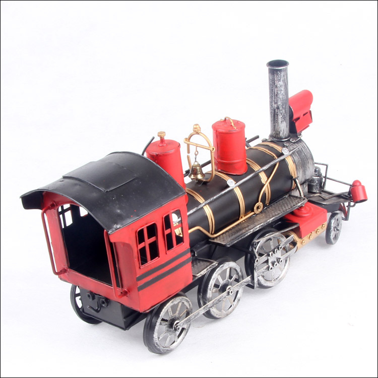 mettle 铁皮仿古红色蒸汽火车头模型 摄影道具-7236