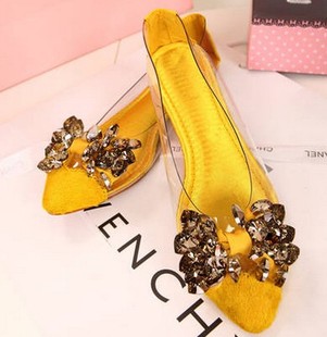 2013欧美糖果色马毛尖头全手工串珠水晶玻璃鞋平跟单鞋 lms618-3