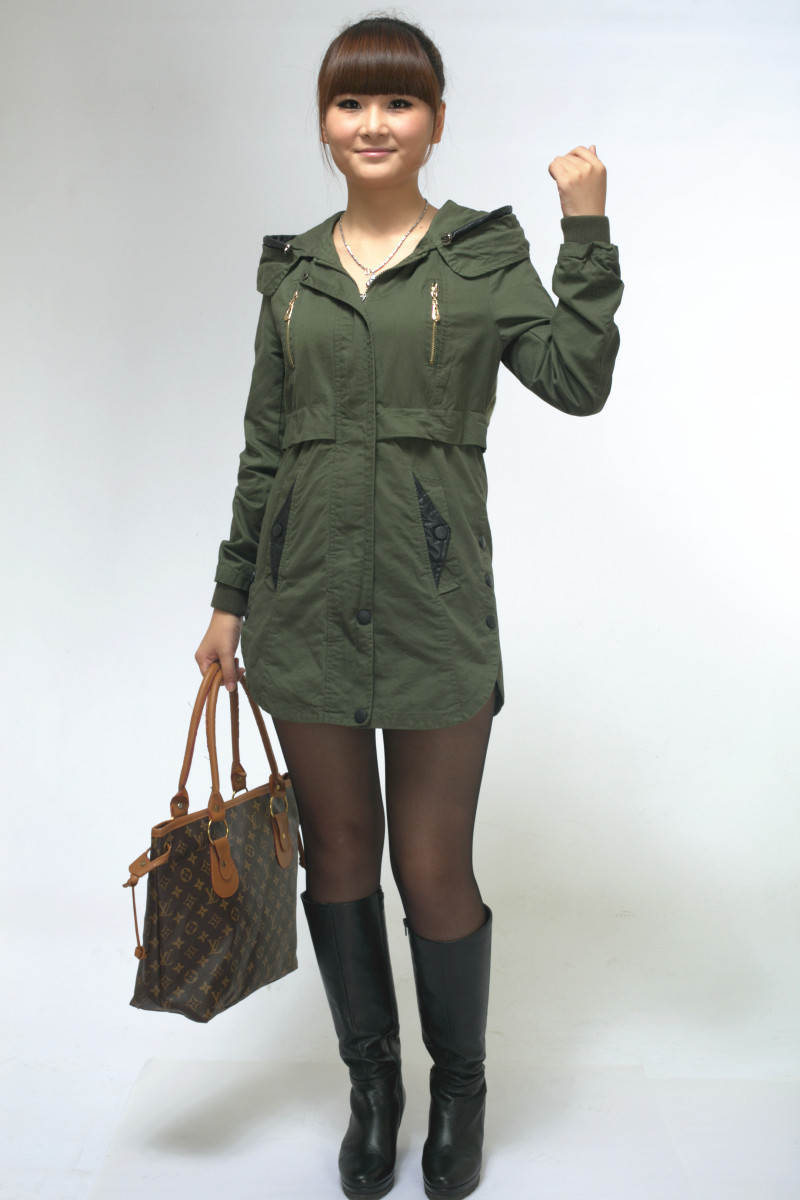 女款风衣2013新款 外套 春秋装 依琳中长款 韩版带帽 修身 学生潮