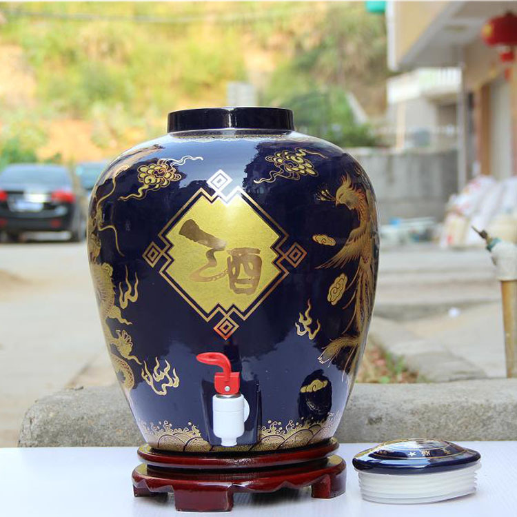 景德镇中国红陶瓷泡酒瓶 30斤装龙凤大口酒缸三十斤装酒坛 带龙头