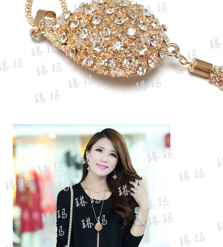 锦尚饰品 外贸原单 满钻心形毛衣链优雅简约长款项链