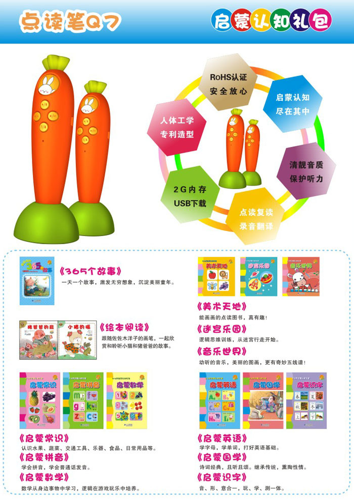 快易典 0到6岁 学习机 故事机 听歌录音 环保材质 抗摔 点读笔q7