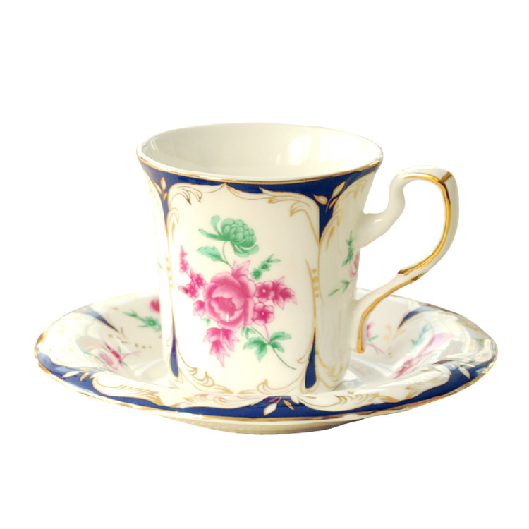 yami骨质瓷咖啡杯 标准单品咖啡杯碟 大玫瑰花茶杯子 套装 150ml