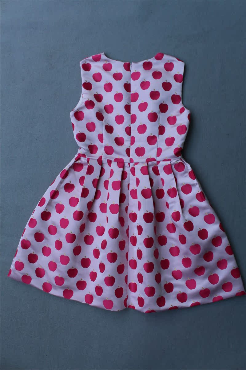 欧美高端女装外贸原单尾货批发 新款春夏装 圆领无袖印苹果连衣裙