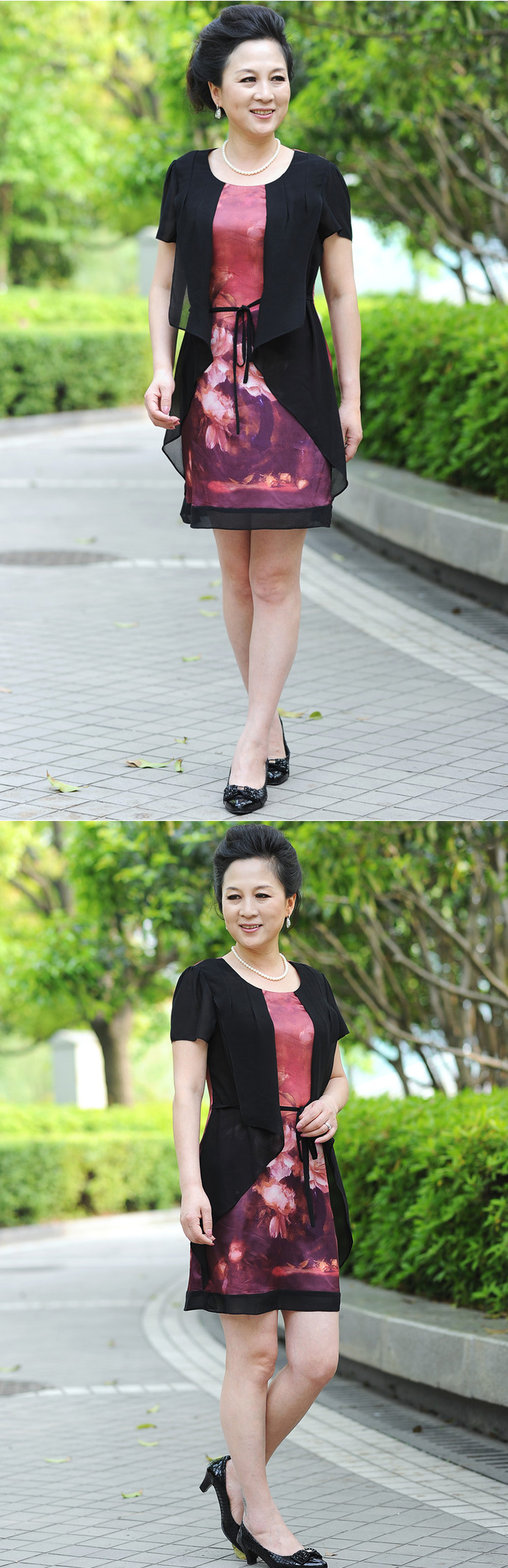 2013夏装新款中老年女装夏装连衣裙 中年妈妈时尚大妈短裙圆领