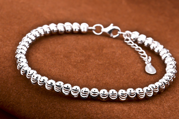 925纯银饰串珠手链手镯 时尚款纯银手镯 银镯子 品牌银饰 1件批发