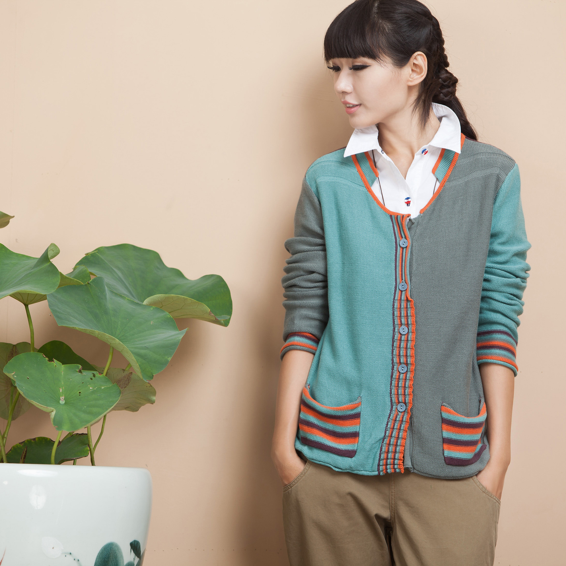 2013秋装新款韩版文艺斯琴简约棉麻风纯棉针织衫长袖开衫厂家直销