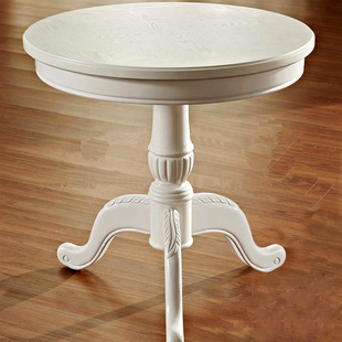 欧式实木橡木茶几白色圆茶几电话茶几白色小圆桌雕花边几圆几