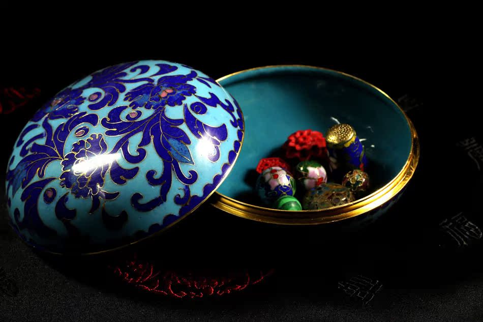 景泰蓝粉盒 铜胎掐丝珐琅景泰蓝老货首饰盒北京旅游纪念品礼品