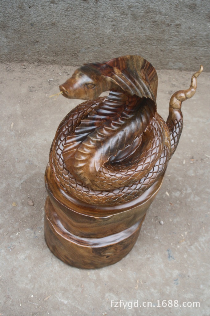 【佛缘】木雕根雕香樟木生肖蛇蛇年礼品家居饰品创意古玩摆件4368
