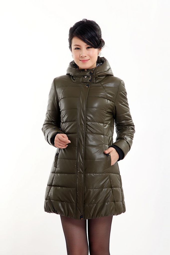 赛尔金娜 韩版修身水洗进口皮 中长款立领棉服 y1288