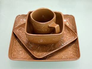 湖南醴陵 色釉炻瓷 2013新品 16头花卉双面色釉 餐具 棕色可定制