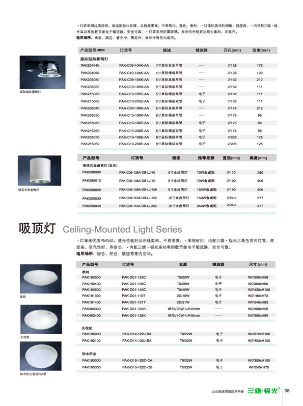 三雄极光灯具价格表图片