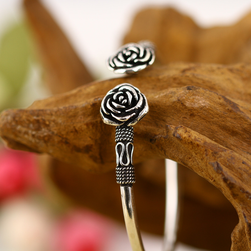 泰国银饰925纯银玫瑰花手镯sz6001