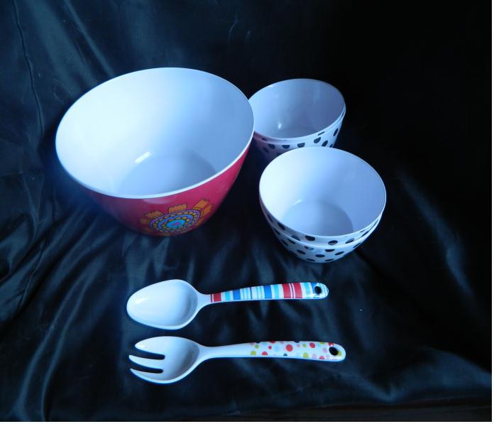 melamine美耐皿沙拉碗沙拉叉勺7件套 密胺沙拉碗套装