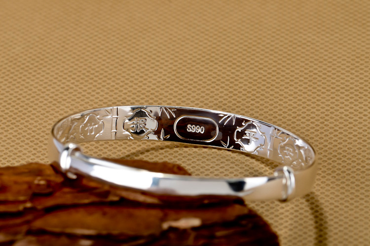 990千足银手镯 百花争艳手镯 民族花蝴蝶花手镯 花形手环 女款