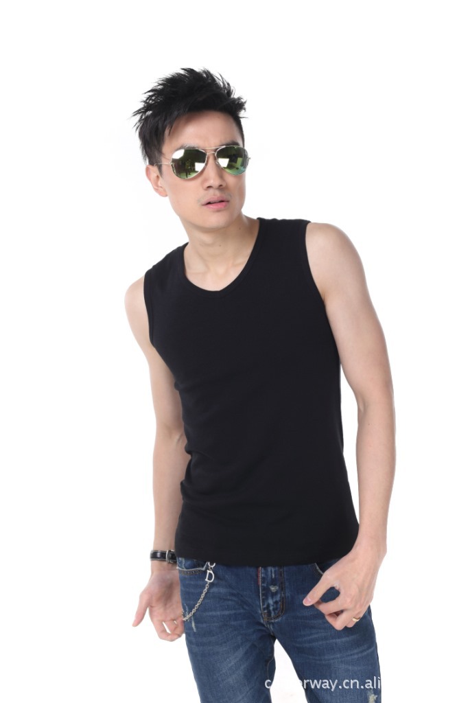 供应男式鸡心领无袖t恤 韩版潮流男士夏季纯色纯棉v领打底无袖衫