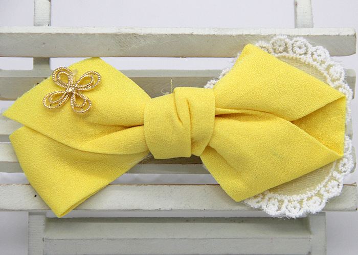 心形蕾丝边蝴蝶结鸭嘴夹儿童发夹 女童头饰 女式发卡 混色随机图片_12