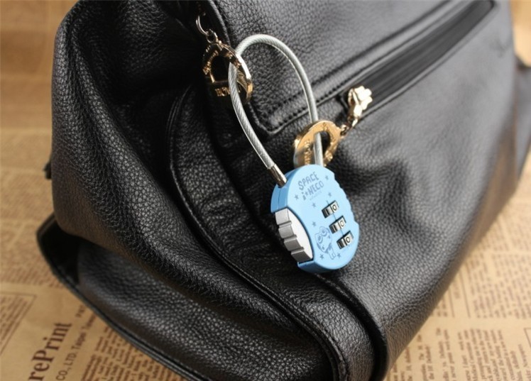 wj150 韩国文具 数字密码锁 钢丝绳密码锁 卡通圆形