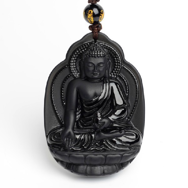 开光天然黑曜石大日如来佛吊坠项链男款保平安助事业转运