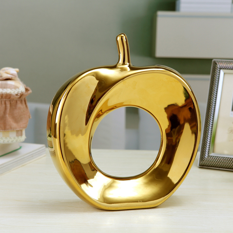 新款批发 景德镇陶瓷金苹果工艺品 陶瓷镀金银苹果摆件