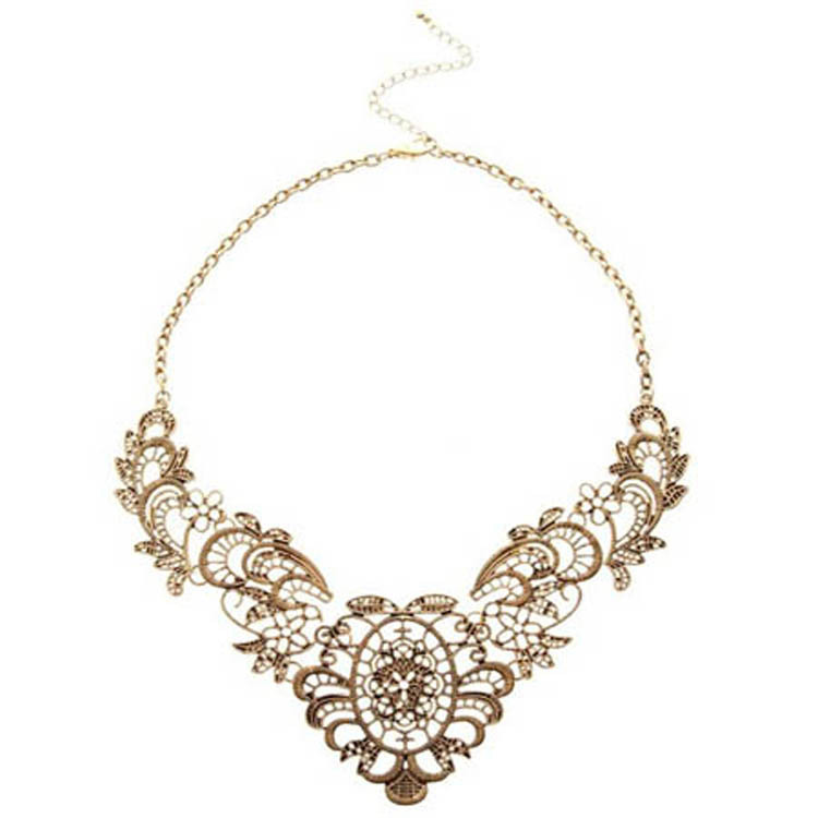 欧美复古项链 奢华重工 蕾丝效果 夸张金属花丝淑女短项链 m005