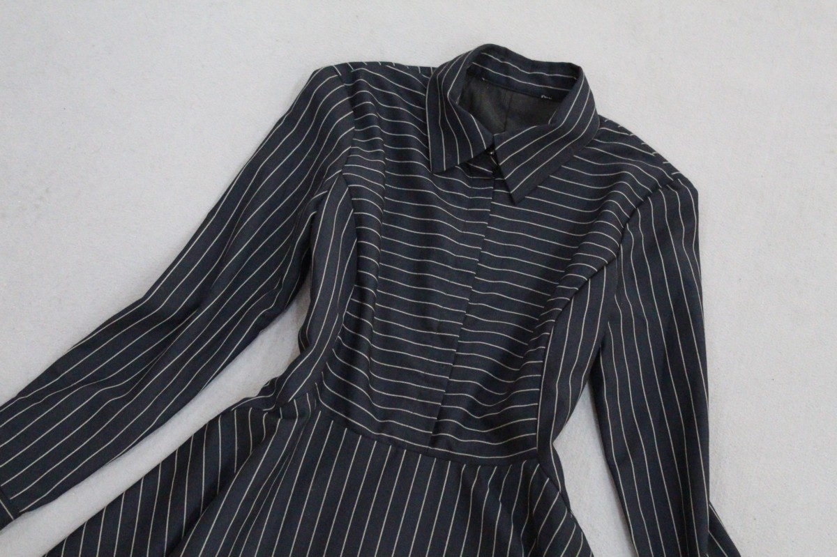 外贸服装欧美女装店原单尾货批发 纤维棉条纹衬衣裙 时尚连衣裙子图片