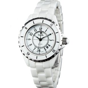 yasha雅莎正品陶瓷手表女白色女表 石英表 防水潮流时尚水钻表